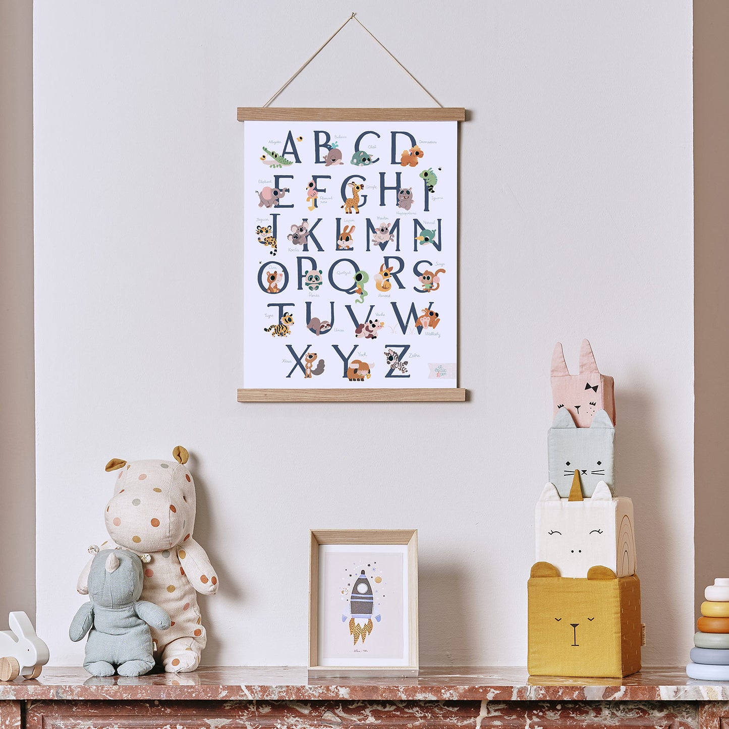 poster alphabet animaux baguettes bois